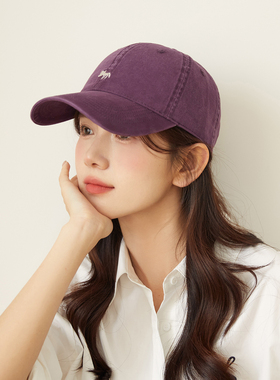 小狐狸刺绣紫色棒球帽女韩系宽檐显脸小帽子纯棉百搭显瘦鸭舌帽男