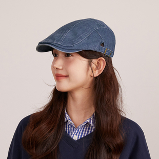 水洗牛仔纯色前进帽女日系文艺复古街头风报童帽时髦英伦风画家帽