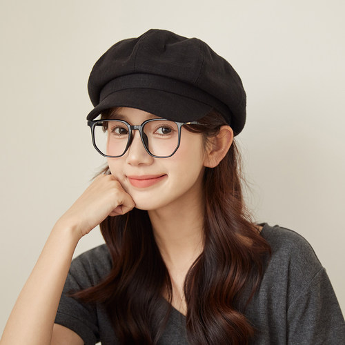 林小橘薄款棉麻贝雷帽纯色百搭
