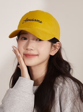 韩版休闲百搭棒球帽女高品质精梳棉软顶帽子黄色宽檐遮阳鸭舌帽男