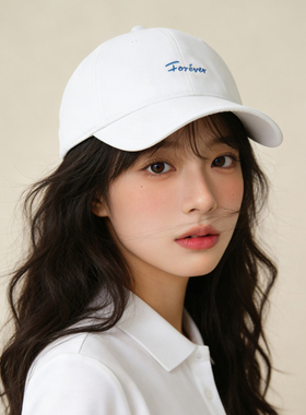 大头围纯棉棒球帽女韩版简约小刺绣软顶鸭舌帽白色弯檐遮阳帽帽子