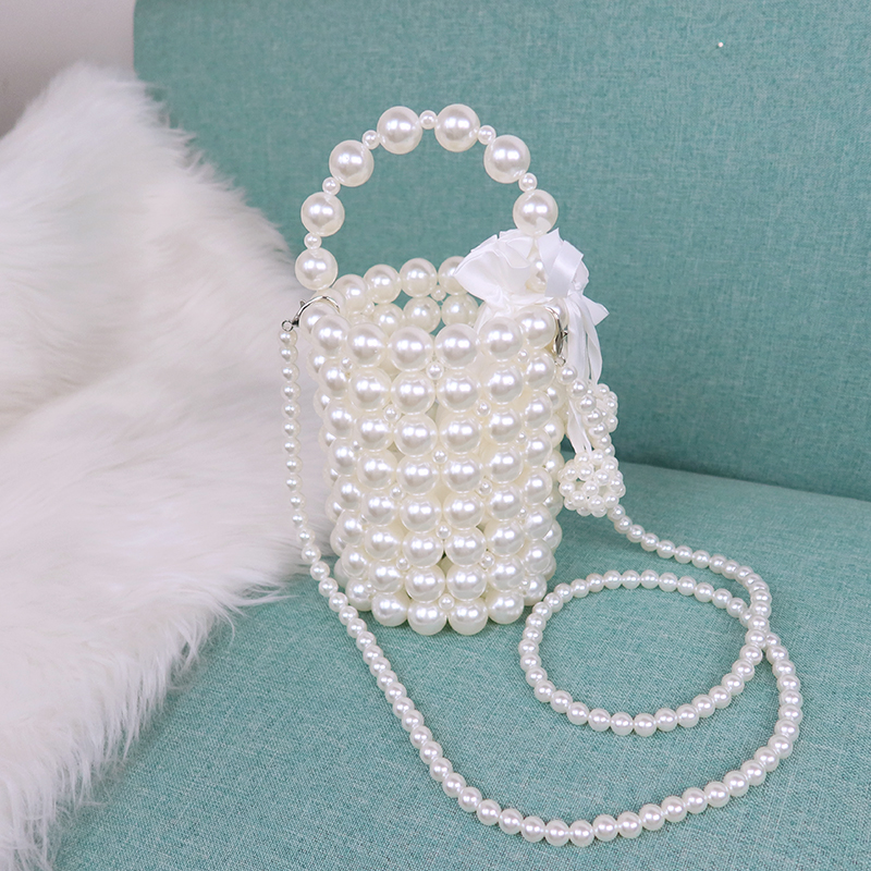 串珠手工珍珠圆筒包水桶包斜跨包