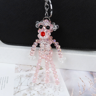 串珠成品水晶粉红豹钥匙扣挂件工艺品卡通小礼品顽皮豹可爱包挂饰