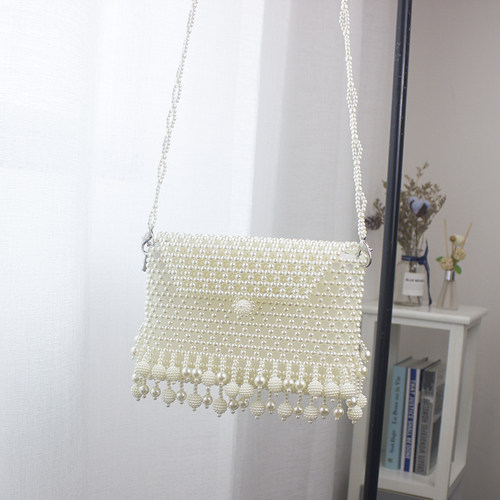 diy成品钥匙零钱流苏横款珍珠包