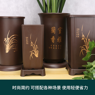 兰花专用盆树脂塑料吊兰花盆特价君子兰仿紫砂花盆耐用加厚兰花盆