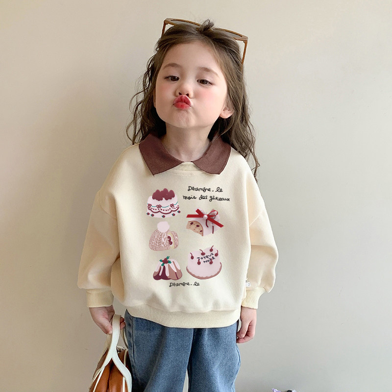 女童卫衣2025新款洋气时髦儿童polo翻领上衣秋冬加绒长袖宝宝衣服