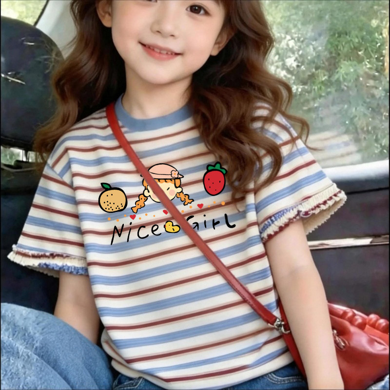 儿童条纹短袖t恤女童纯棉夏装