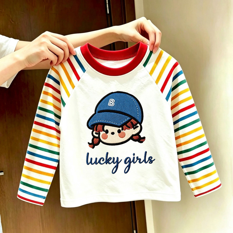 女童插肩长袖t恤小女孩洋气上衣