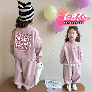 拉布布女童套装2025新款洋气时髦秋冬加绒儿童卫衣女孩休闲两件套