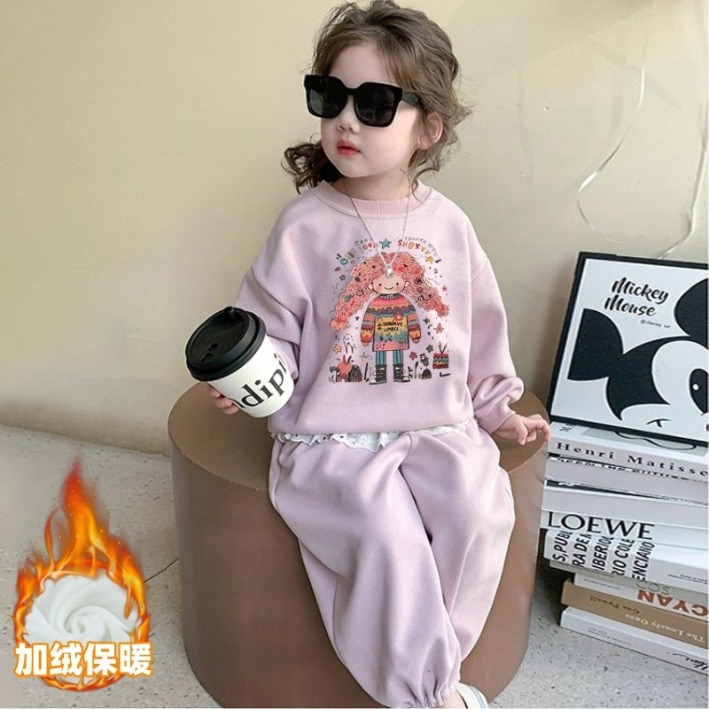 宝宝加绒卫衣套装秋冬洋气时髦女童超好看休闲运动两件套儿童衣服
