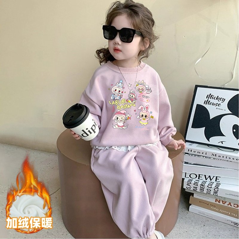 拉布布套装女童加绒卫衣卫裤两件套秋冬新款儿童韩系穿搭宝宝冬装