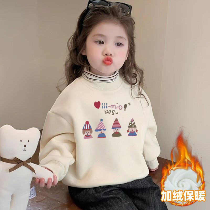 儿童加绒卫衣女童一体绒上衣