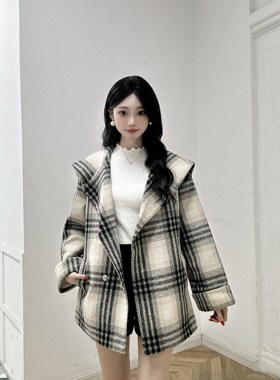 IEF/爱依服2024新款秋冬韩系百搭格纹显瘦呢绒外套5828-D0565-M6-