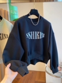 品牌折扣专柜撤柜清仓欧洲站宽松字母套头卫衣女春秋高腰短款 上衣