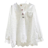 宽松长袖 镂空提花蝴蝶结纯棉白衬衫 女2025春夏新款 单口袋衬衣上衣