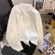 新款 女春季 设计感白色衬衣上衣 肩衬衫 重工小心机钩花系带特色西装