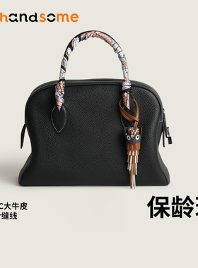 手工蜡线缝制真皮轻奢欧美斜挎腋下包手提女包大容量通勤保龄球包