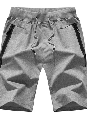 纯棉潮牌男士五分裤弹力休闲运动短裤透气松紧腰5分裤裤衩有拉链