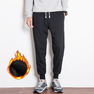 男弹力不起球 秋冬宽松束脚运动裤 加绒加厚保暖纯棉卫裤 男2025新款