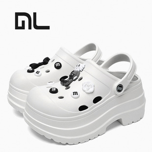 10CM洞洞鞋超厚度增高10公分纯色女款夏季外穿厚底松糕包头凉拖鞋