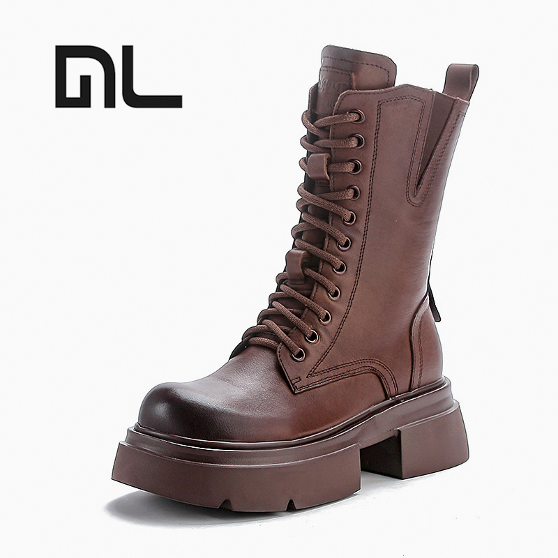 冬季新款复古真皮骑士靴