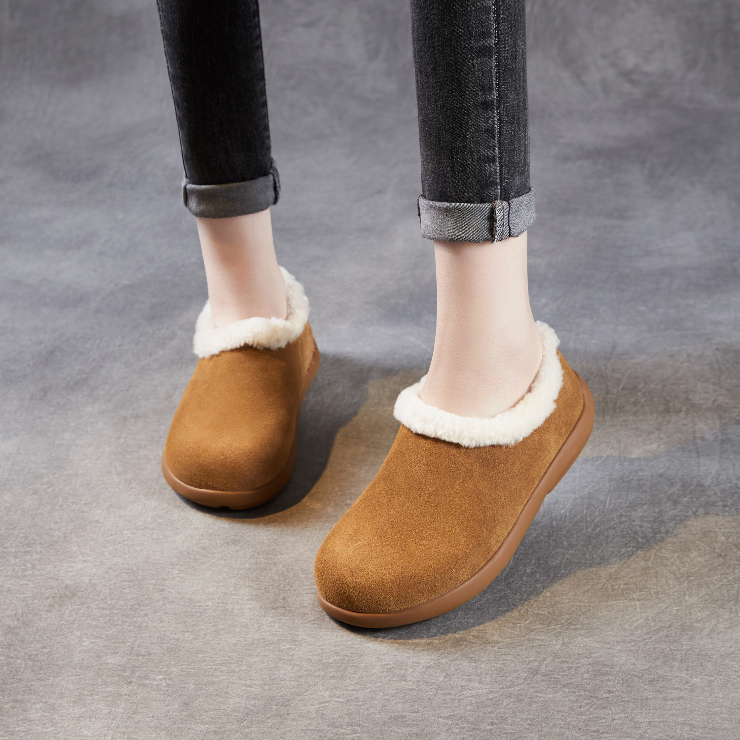 真皮羊毛勃肯鞋女2025新款秋冬一脚蹬东北保暖棉鞋小土豆鞋雪地靴