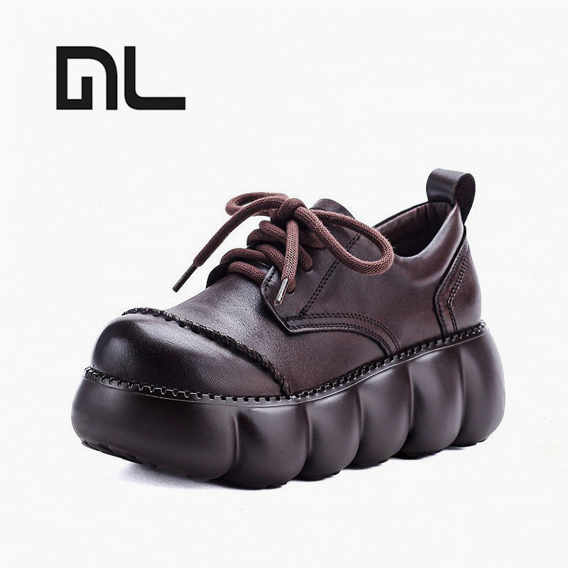 2026年春季新款真皮英伦风复古小皮鞋女圆头厚底坡跟小个子乐福鞋,女鞋,时尚休闲鞋,淘宝优惠券,粉丝福利购,淘宝优惠卷