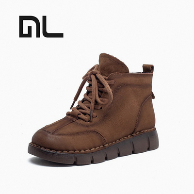 真皮软底妈妈鞋女皮靴厚底防滑