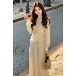 韩系巨好看针织连衣裙子女早春2026新款独特漂亮春一整套装长裙女