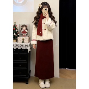 2026新款新中式红色连衣裙子女冬季新年过年战袍穿搭一整套装长裙