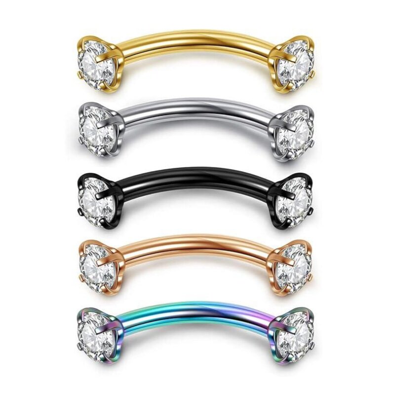 时尚双头锆石防过敏钛钢3mm闪亮钻内牙螺丝金色眉钉眉环穿刺饰品