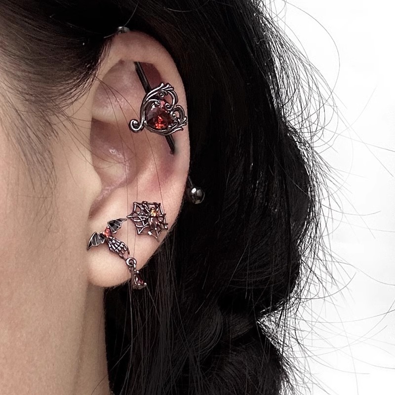 钛合金锆石蜘蛛网十字架耳钉