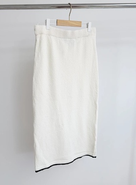 E123 小香风白色撞色黑边显瘦直筒休闲半身裙