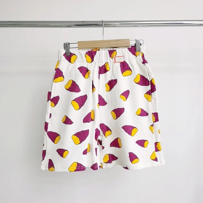 R231 紫薯印花男女款大版棉质短裤