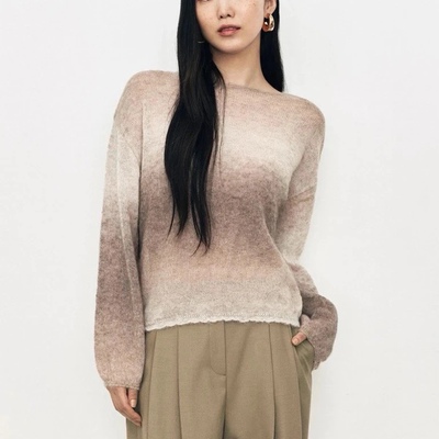 渐变色圆领羊毛针织衫25秋韩设计师针织衫