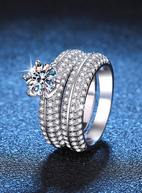 精工高端欧美跨境热卖s925纯银戒指 情侣套戒1克拉莫桑石戒指