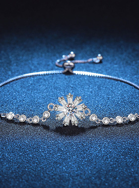 s925纯银手链女莫桑石太阳花轻奢高级感50分莫桑石手链可调节