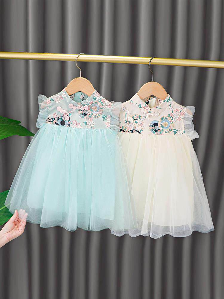 女宝宝夏装小旗袍古装裙子婴儿一周岁礼服女童汉服连衣裙公主纱裙