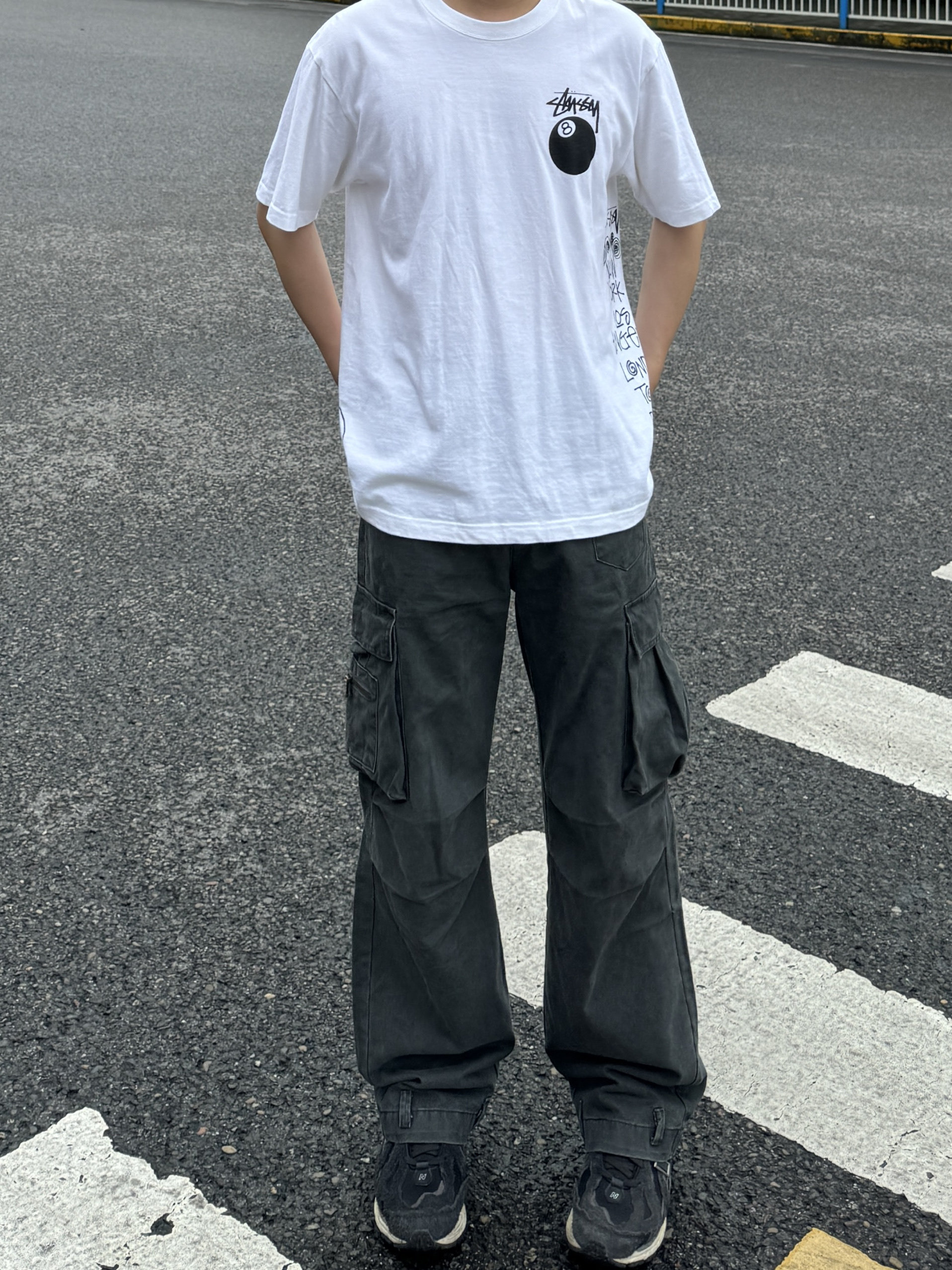 SSLstudio多口袋工装裤男春夏阔腿美式高街宽松休闲直筒牛仔长裤