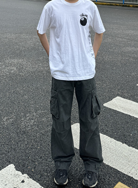 SSLstudio多口袋工装裤男春夏阔腿美式高街宽松休闲直筒牛仔长裤