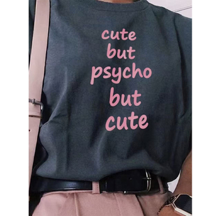 cute圆领情侣短袖 psycho 宽松休闲慵懒风t恤男女潮 but cute