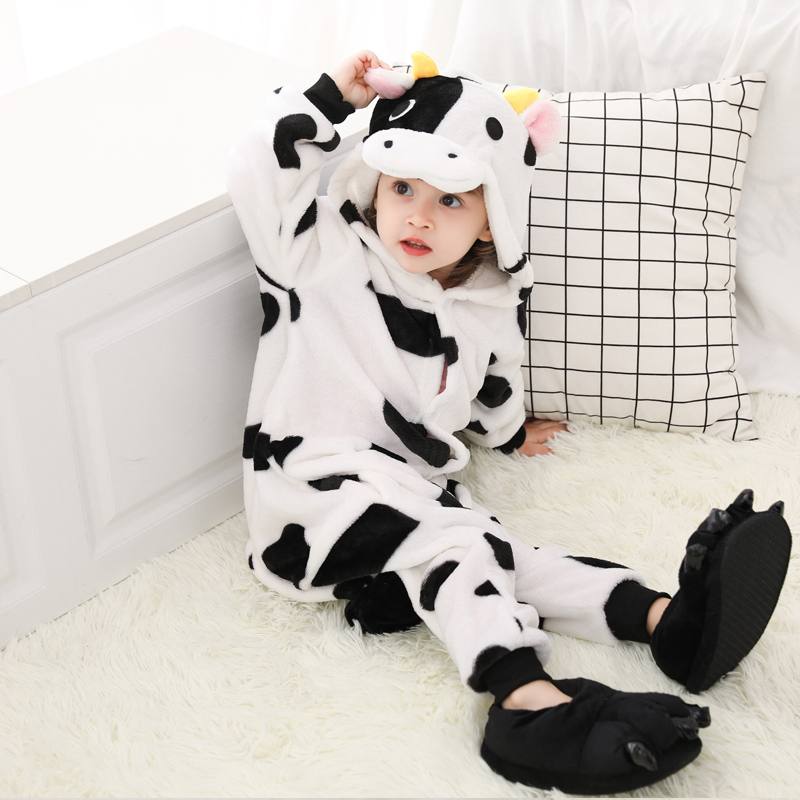 儿童小牛衣服奶牛睡衣男童连体珊瑚绒女童家居服搞怪动物演出服冬