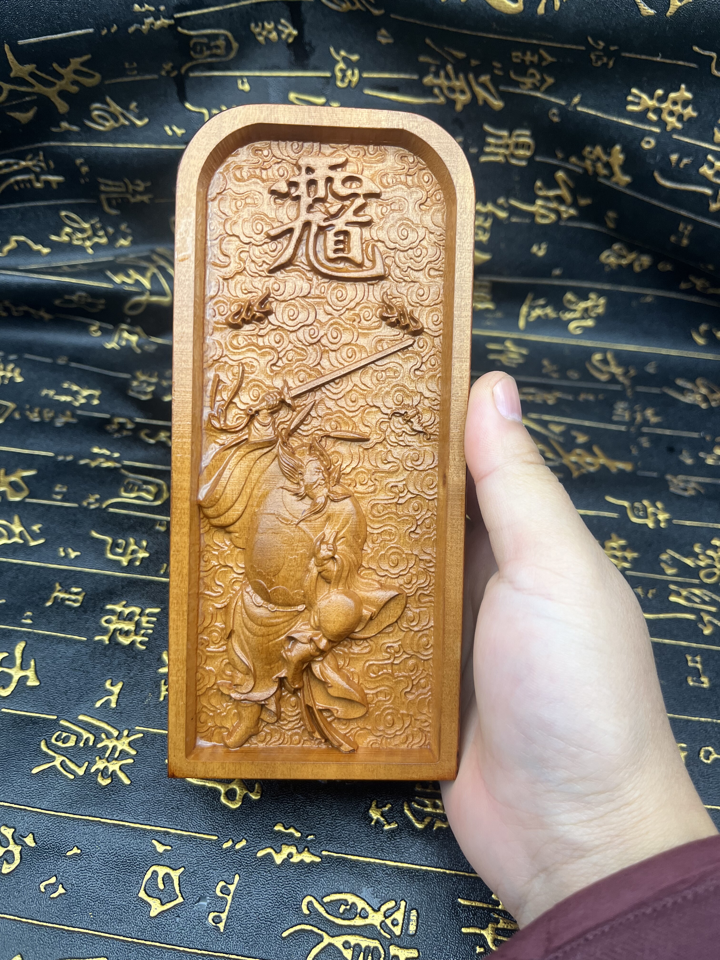 龙虎山枣木实木精美雕刻钟馗纹路机雕工艺清晰16*7