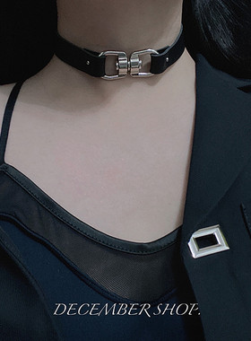 包邮酷帅禁欲系锁骨链黑色皮带颈带choker金属锁扣夸张项圈表演配