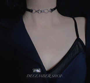新款 项圈 皮质choker女锁骨链迷你金属圈链条拼接颈饰约会配饰短款