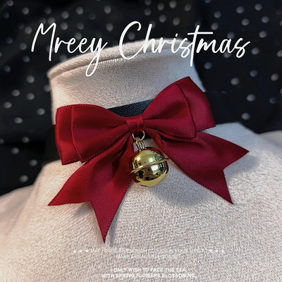 包邮日系可爱蝴蝶结项圈choker铃铛圣诞礼物约会颈带皮带式锁骨链