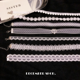 韩国白色蕾丝夏日仙女choker网红爱心丝带女短款 颈带项圈脖子饰品