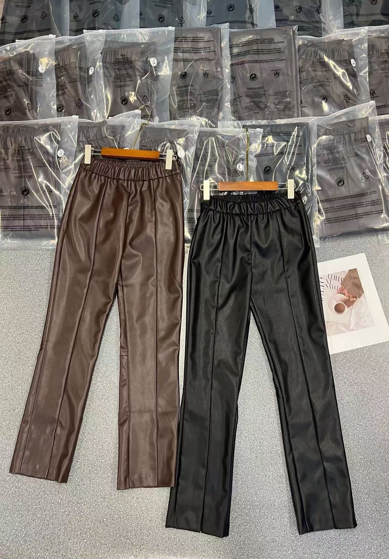 QING极简极奢真皮皮裤绵羊皮高弹力紧身裤女修身显瘦直筒裤九分裤