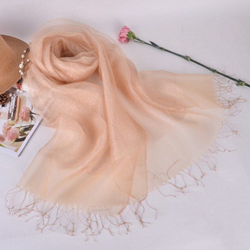 2025香槟色双层桑蚕丝围巾真丝丝巾礼服旗袍披肩婚庆长款女式秋冬
