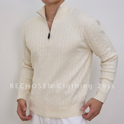 BECHOSEN 新贵老钱风绞花半拉链立领秋冬针织衫毛衣男